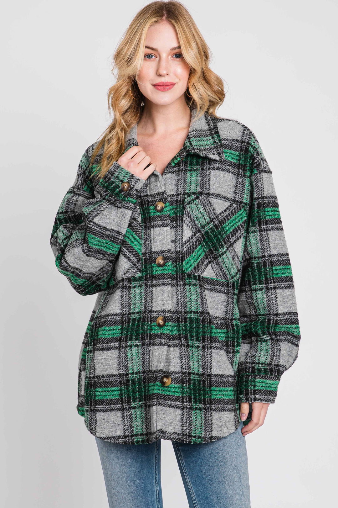 Soft Cozy Plaid Jacket - Green