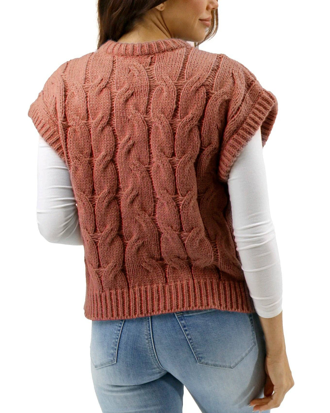 Grace and Lace Cabled Knit Sweater Vest in Cider