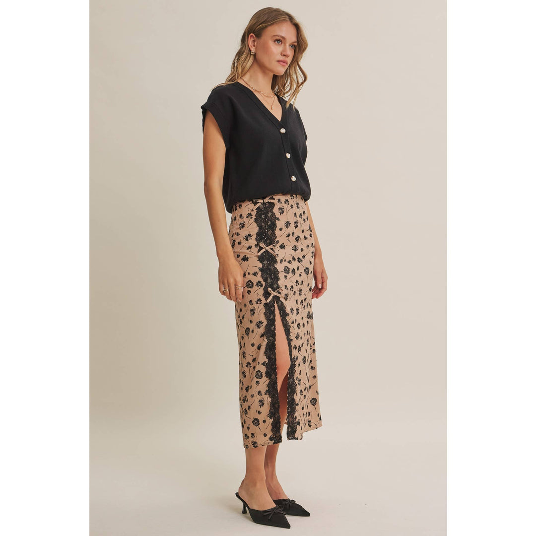 Midnight in Paris Floral Lace Midi Skirt