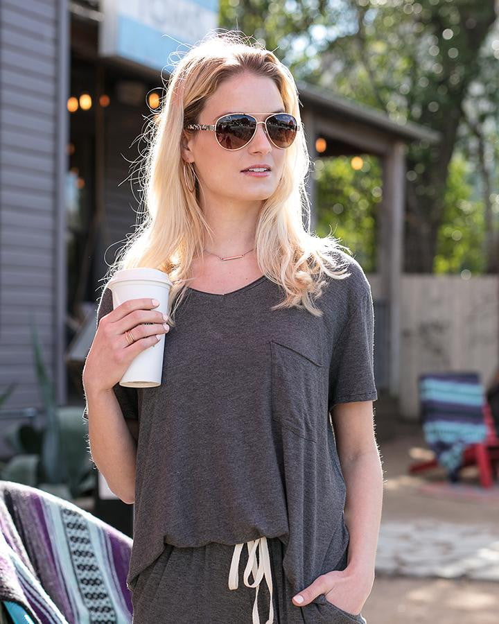 Grace and Lace Perfect Pocket Tee - Charcoal