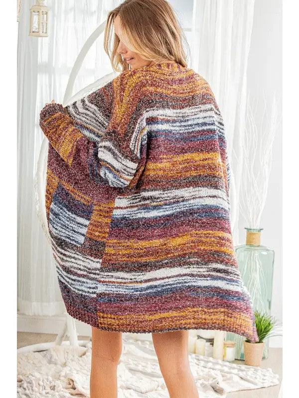 Plus Size - Multicoloured Striped Cardigan