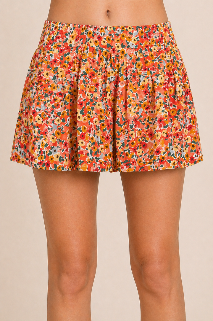 Coral Bloom Flowy Floral Pocket Shorts