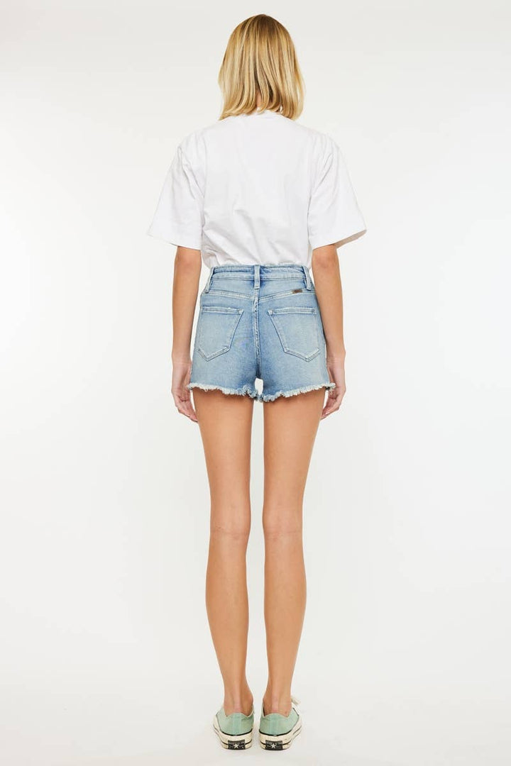 KANCAN HIGH RISE SIDE CONTRAST DENIM SHORTS Medium Wash