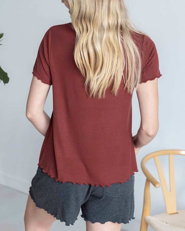 Essential Ribbed Relaxed Fit Tee in Rust