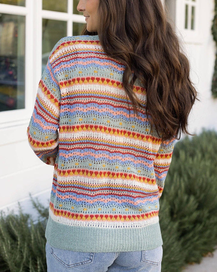 Pointelle Striped Sweater in Multi Earthtone