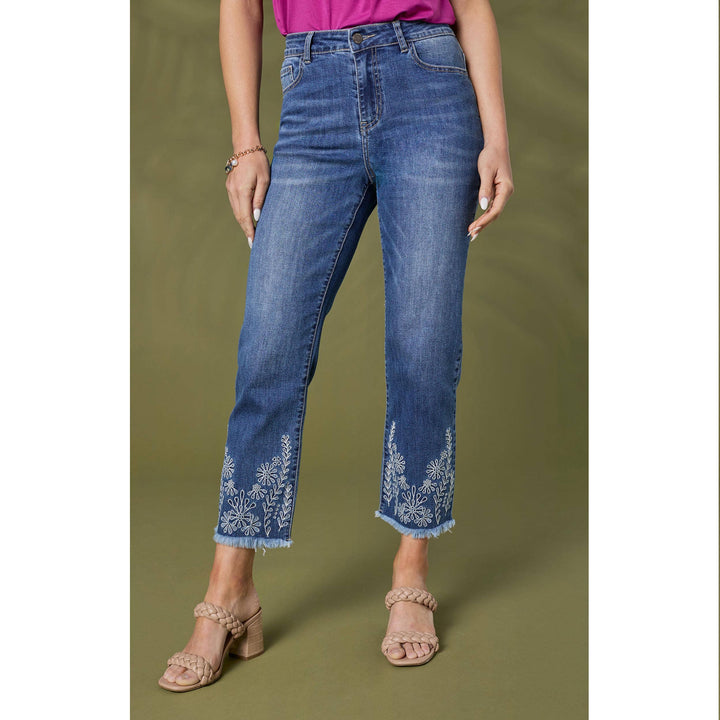 Bambu Soft Straight Crop with Floral Embroidery
