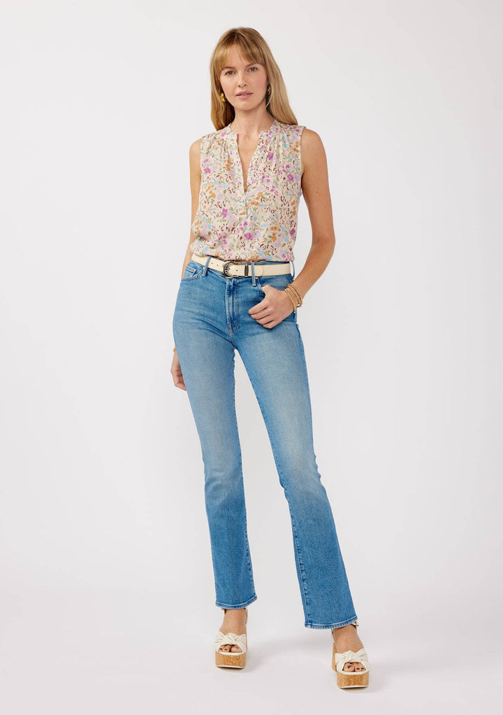 Floral Rayon Eyelet Button-Front Tank