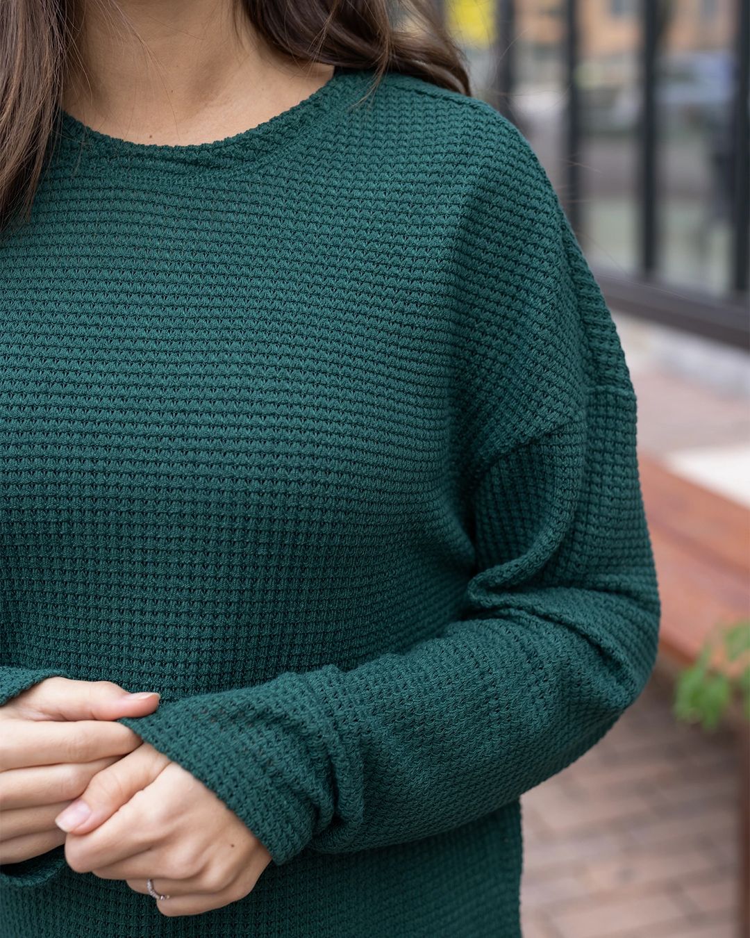 Slouchy Waffle Pullover in Emerald