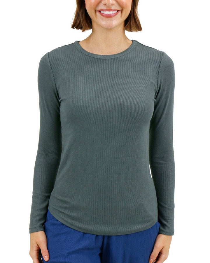 Essential Ribbed Long Sleeve Tee In Forest