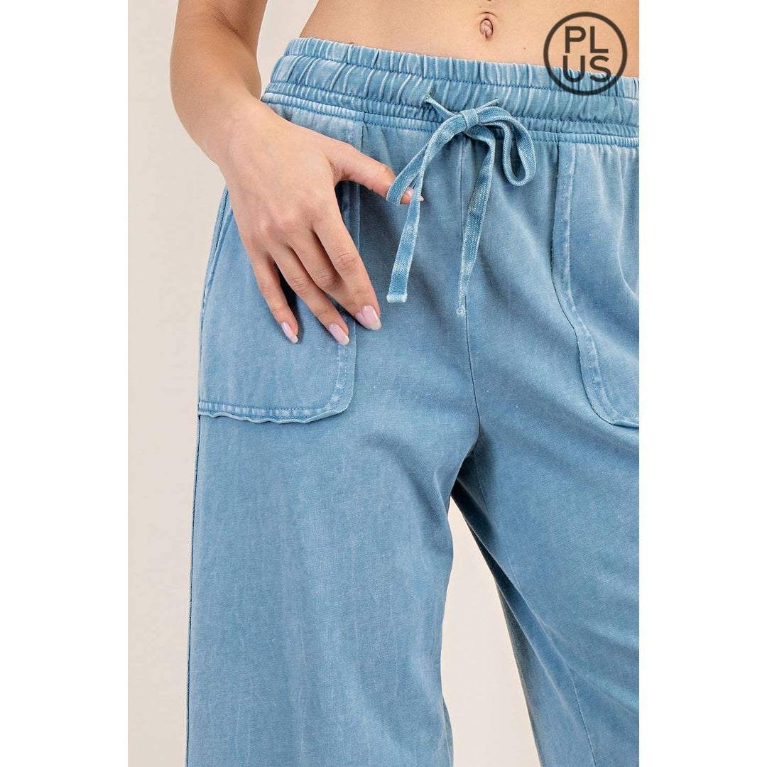 RAE MODE PLUS SIZE MINERAL WASHED WIDE LEG PANT - Dusty Blue