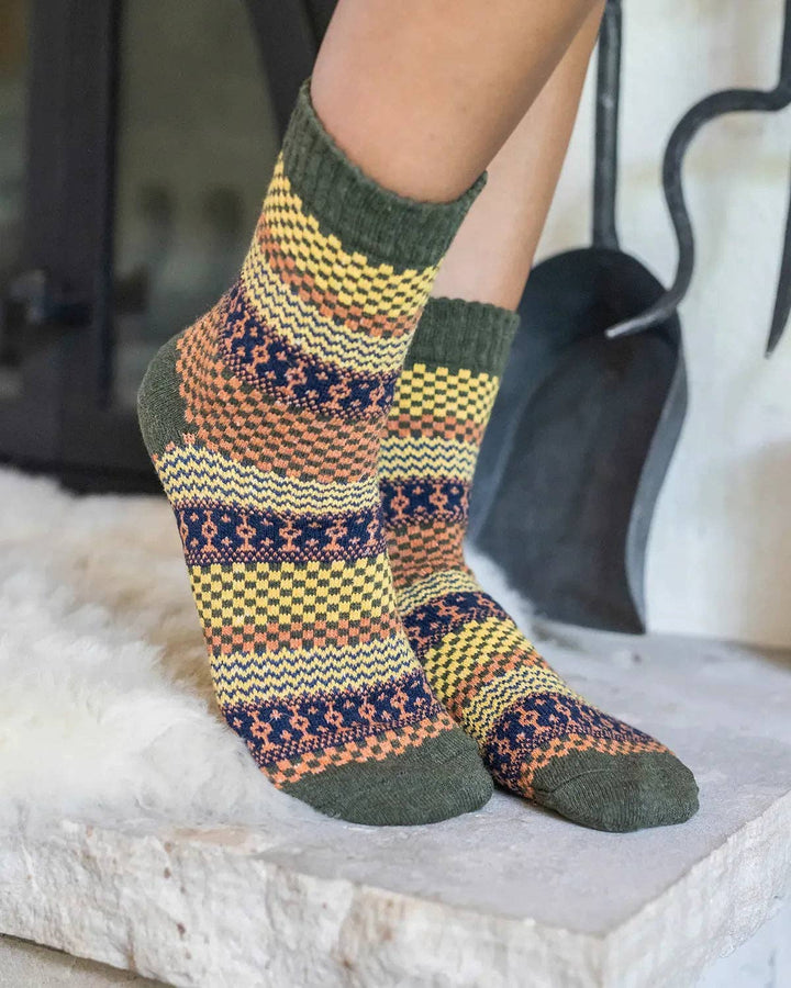 Knit Cozy Crew Socks in Olive