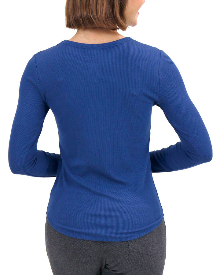 Essential Ribbed Long Sleeve Tee In Classic Blue