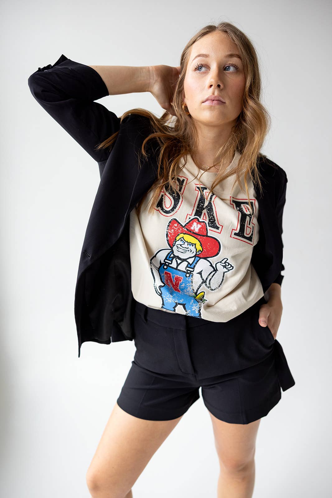 Nebraska Southern Split Oversized Band Tee - Washed Black