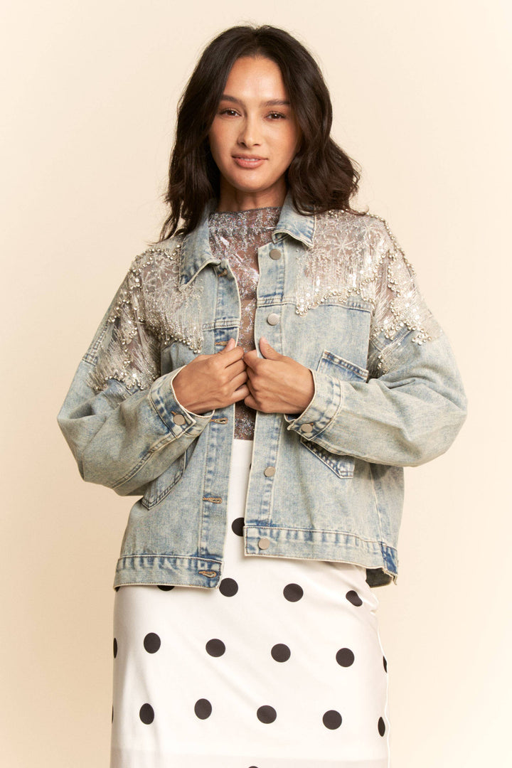 OVERSIZED BUTTON DOWN DENIM JACKET WITH FLARE