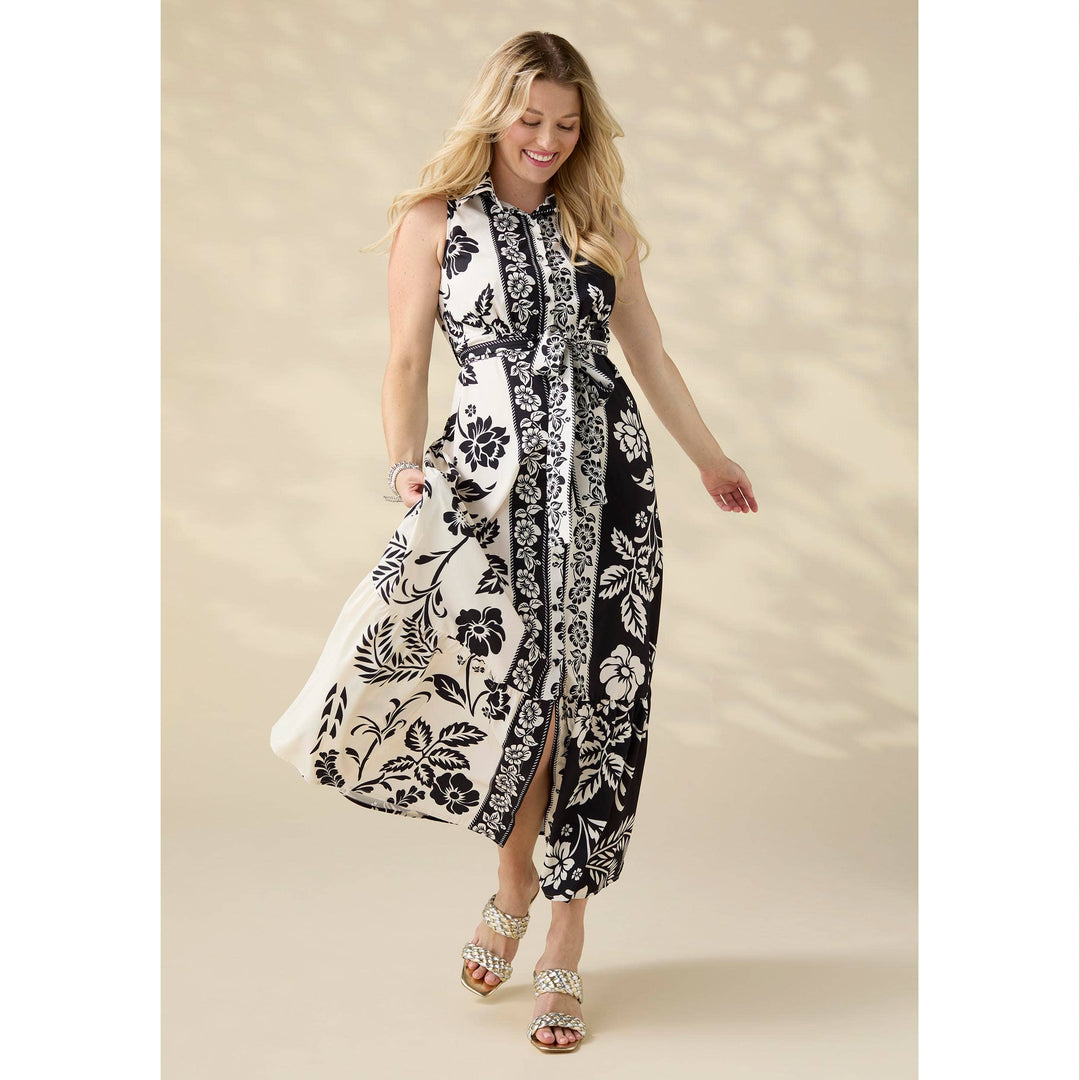 Joelle Printed Collared Maxi Dress with Tie