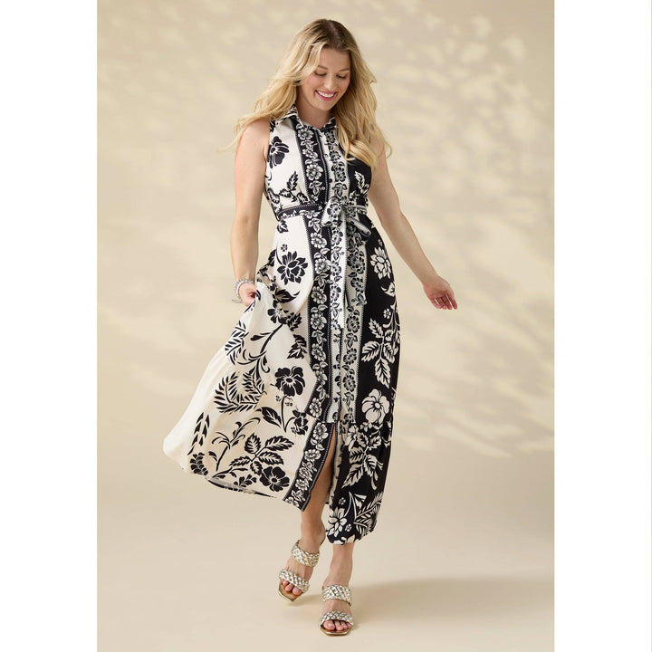 Joelle Printed Collared Maxi Dress with Tie