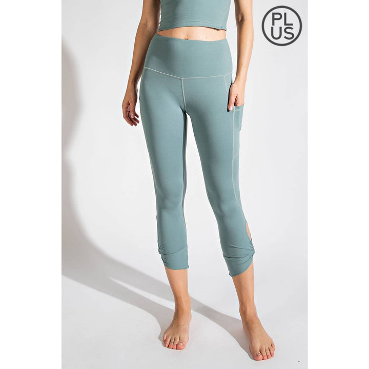 RAE MODE PLUS SIZE CAPRI KEYHOLE YOGA LEGGINGS - DESERT SUN