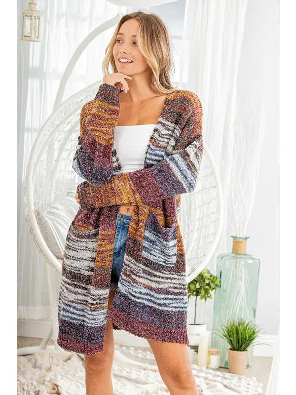 Plus Size - Multicoloured Striped Cardigan