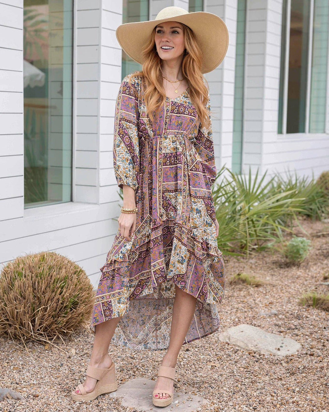 Arabelle Hi-Low Patchwork Floral Dress