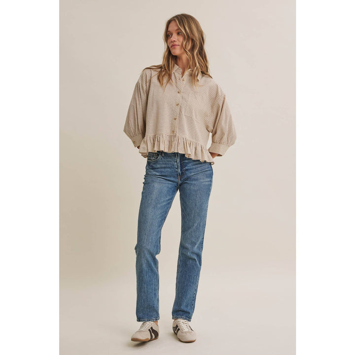 Sunday Stroll Gingham Ruffle Top - Olive