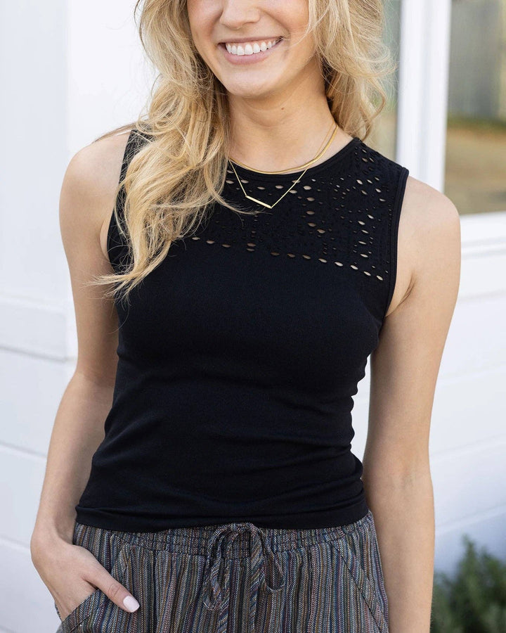 Grace and Lace Seamless Cut-Out Layering Tank in Black