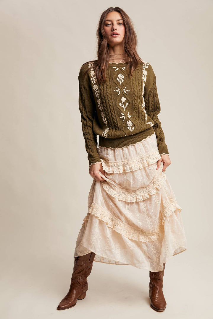 Autumn Garden Cable Knit Sweater in Terracotta