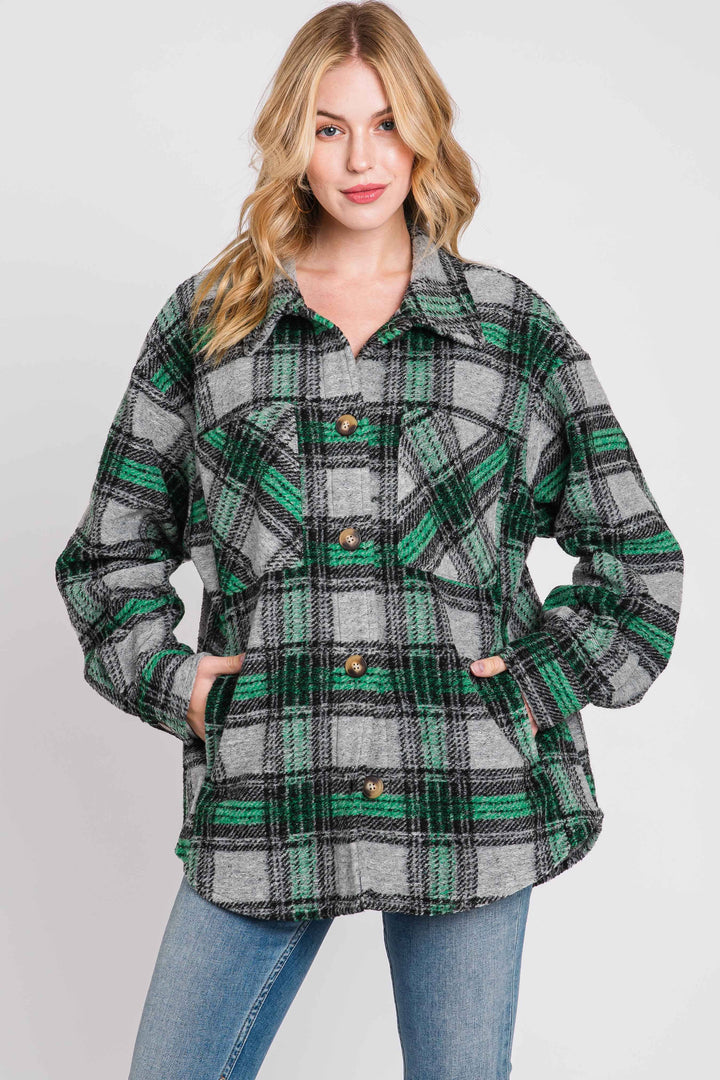 Soft Cozy Plaid Jacket - Green