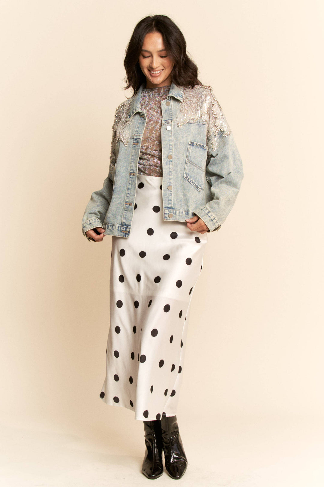 OVERSIZED BUTTON DOWN DENIM JACKET WITH FLARE