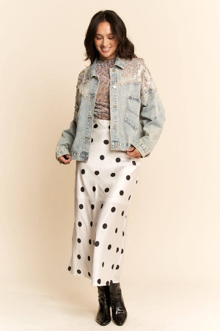 OVERSIZED BUTTON DOWN DENIM JACKET WITH FLARE