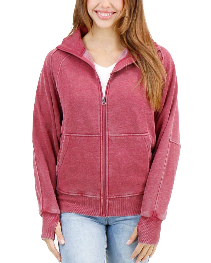 Grace and Lace Vintage Washed Zip Up Sweatshirt in Washed Red