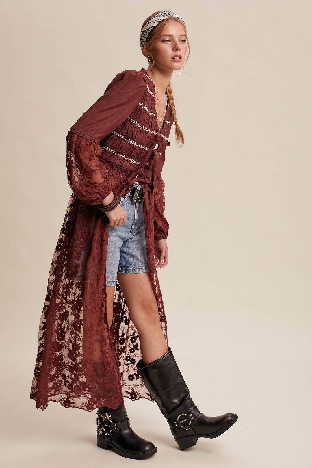 Prairie Romance Lace-Up Maxi Duster