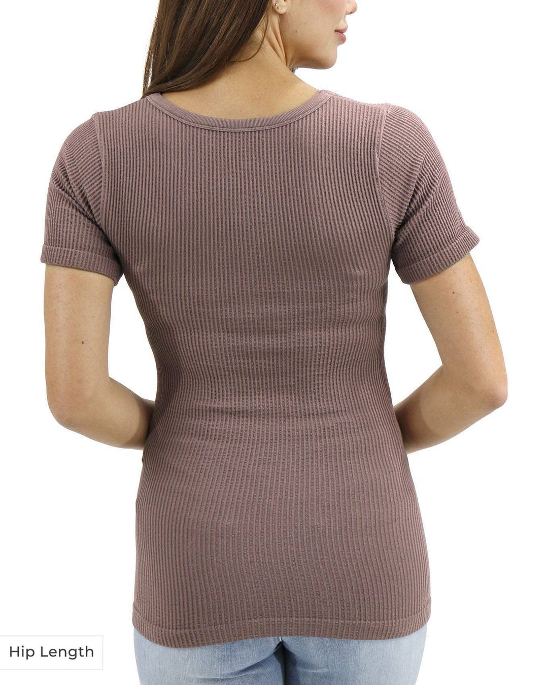 Hip Length Short Sleeve Brami in Taupe