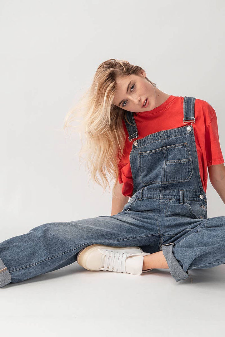 Relaxed Fit Denim Overalls Mid Wash