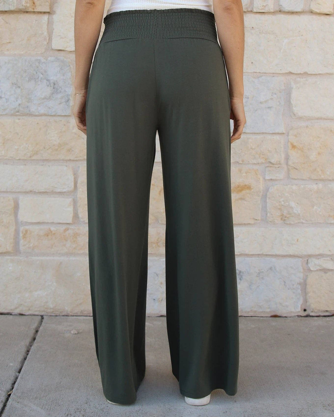 Smocked Wide Leg Lounge Pants in Olive