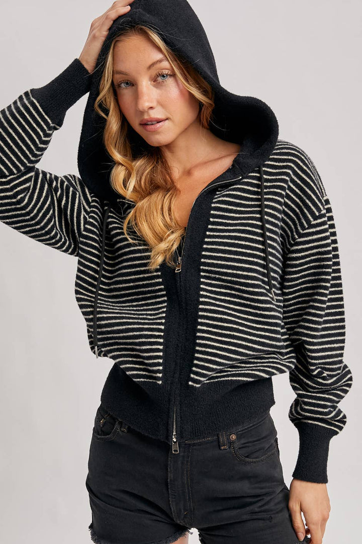 Weekend Favorite Striped Zip Hoodie Jacket