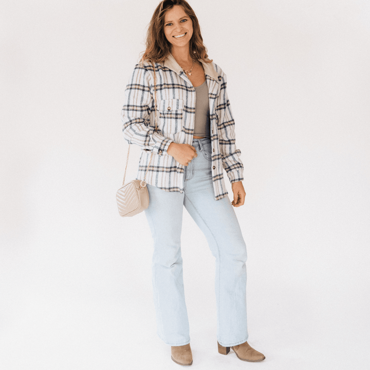Cream & Navy Plaid Flannel - Adult