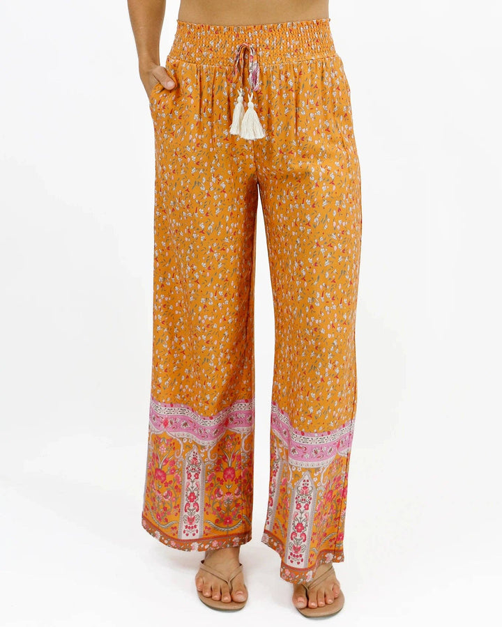 Grace and Lace Floral Print Wide Leg Pants in Mustard