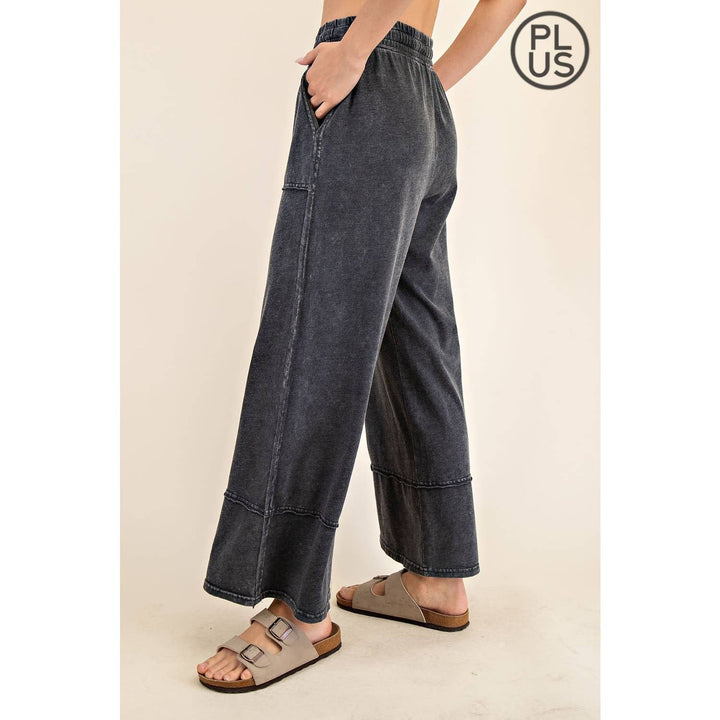 RAE MODE PLUS SIZE MINERAL WASHED WIDE LEG PANT - Dusty Blue