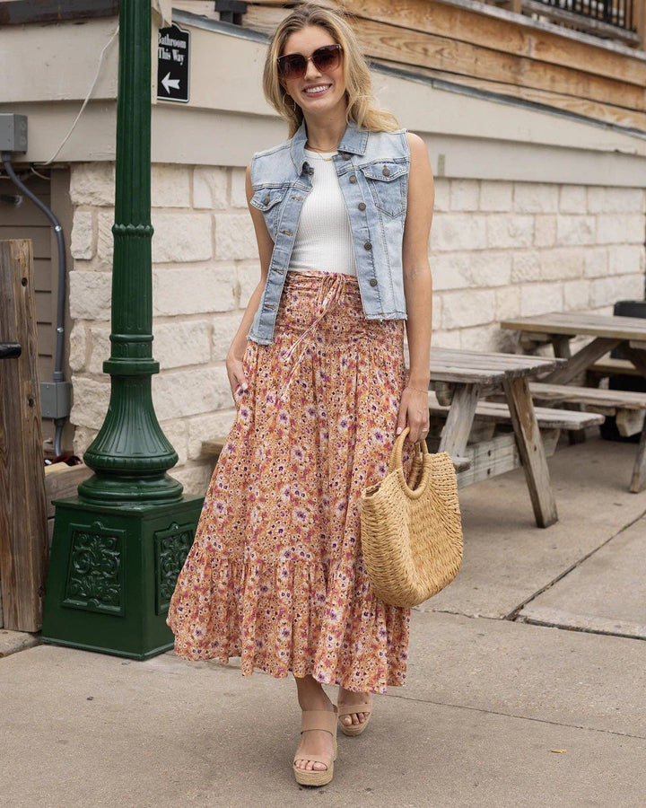 Grace and Lace Convertible Floral Maxi Skirt in Golden Floral