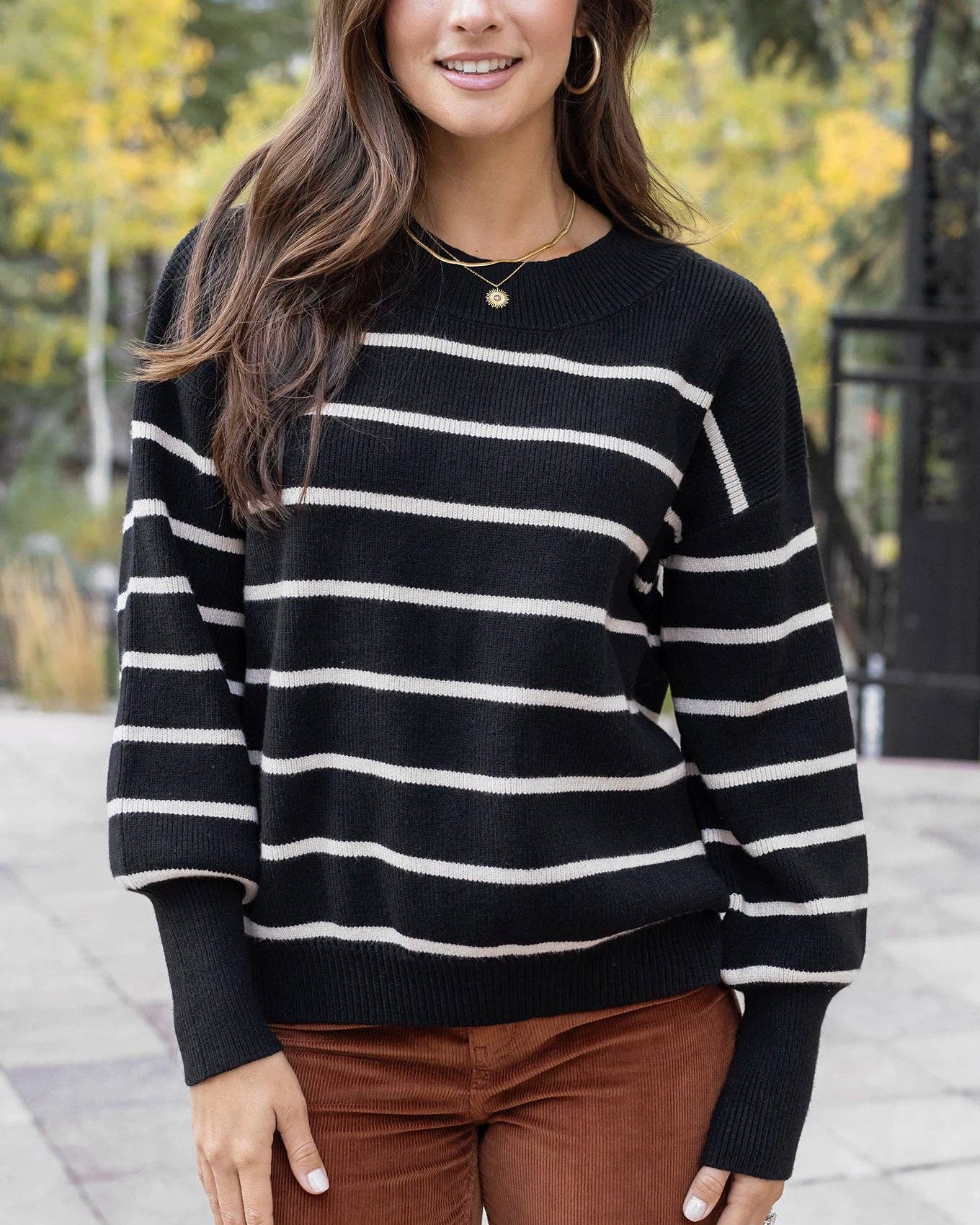 Crew Neck Striped Sweater in Black Stripe – Sublime Boutique