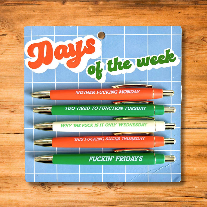 Days Of The Week Pen Set (funny gift, stocking stuffer)