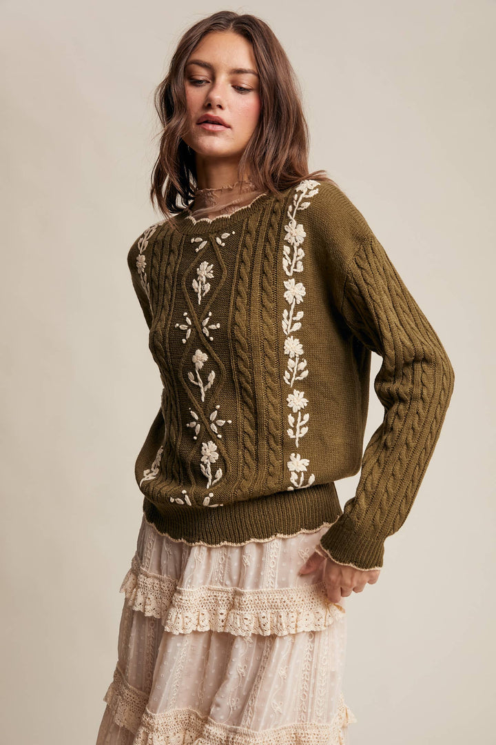 Autumn Garden Cable Knit Sweater in Terracotta
