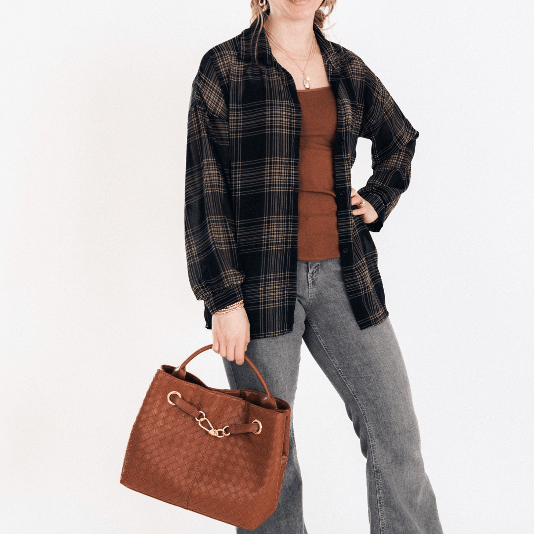 Black Plaid Ice Silk Shirt- Women