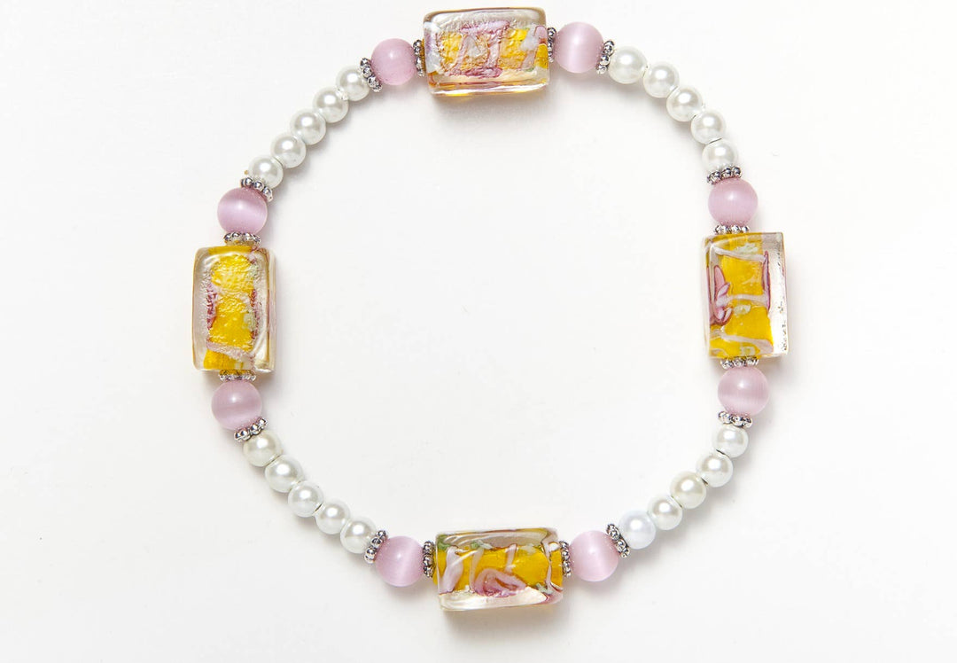 White With Pink Cats Eye & Pink Lampwork Beads Magnetic