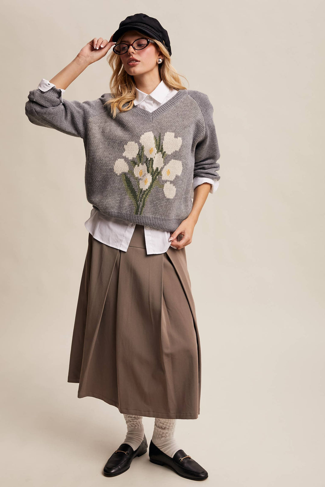 Pleated High-Waisted Midi Skirt - Mocha