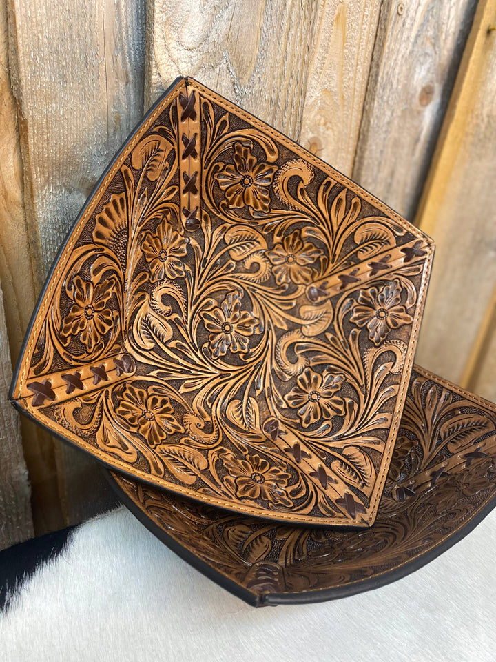 Tooled Leather Floral Bowl 