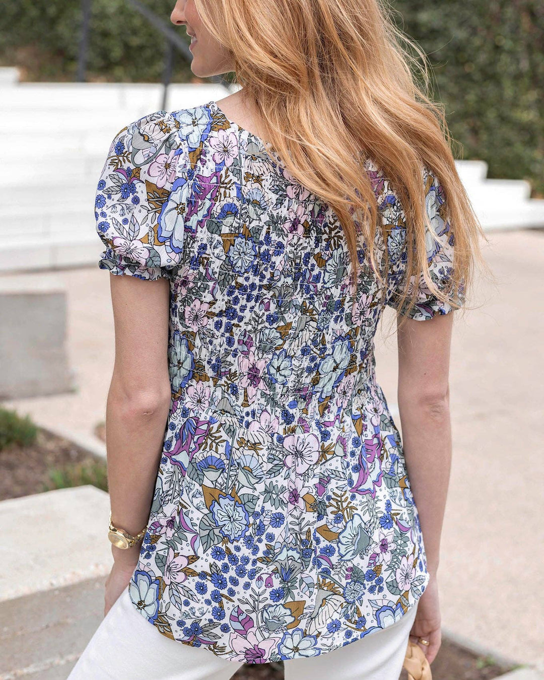 Sweet Smocked Top in Purple Floral