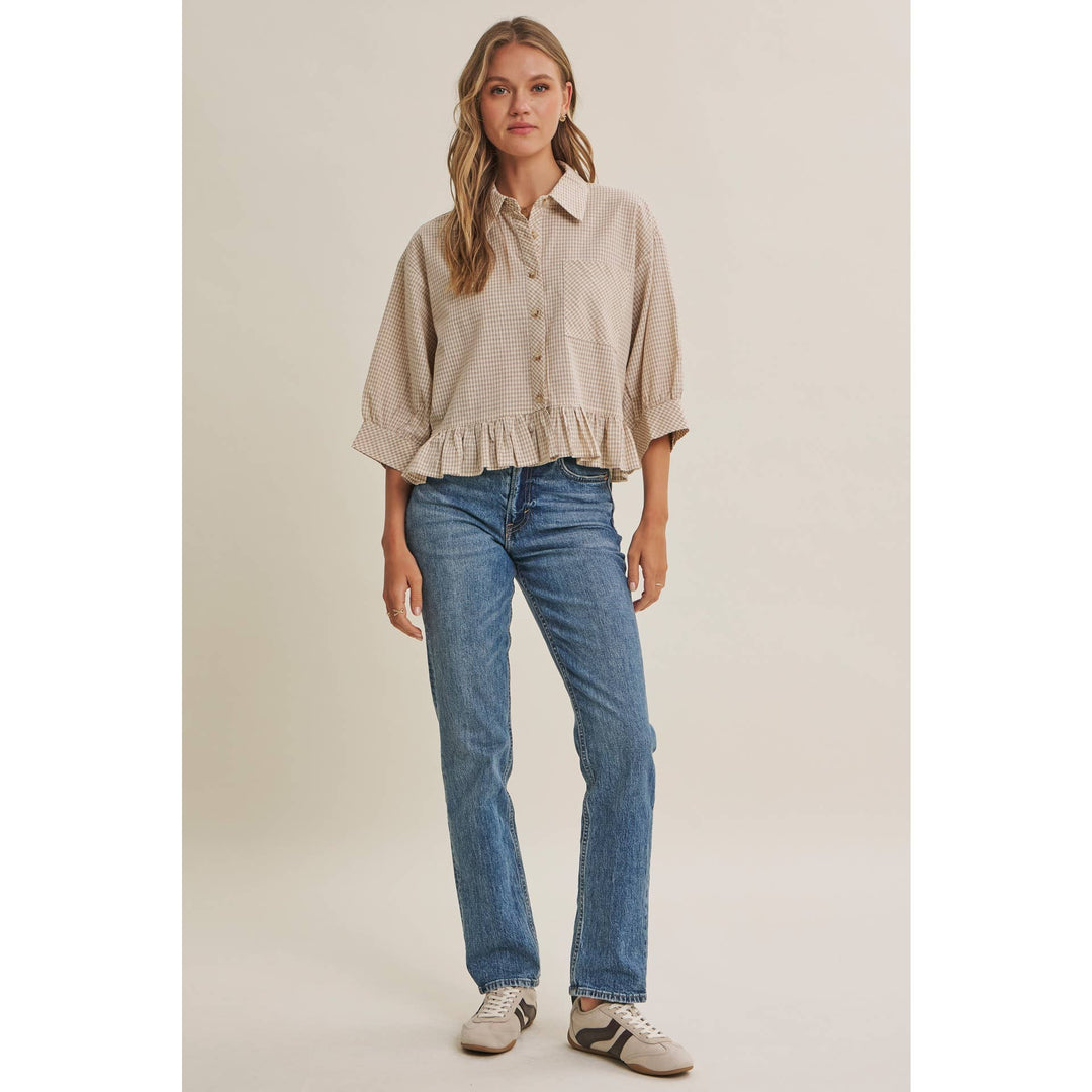 Sunday Stroll Gingham Ruffle Top - Olive