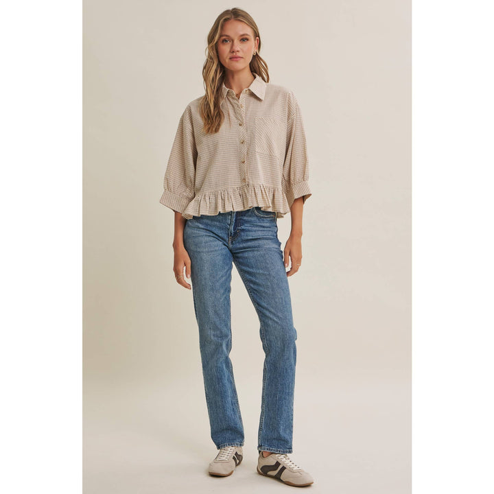 Sunday Stroll Gingham Ruffle Top - Olive