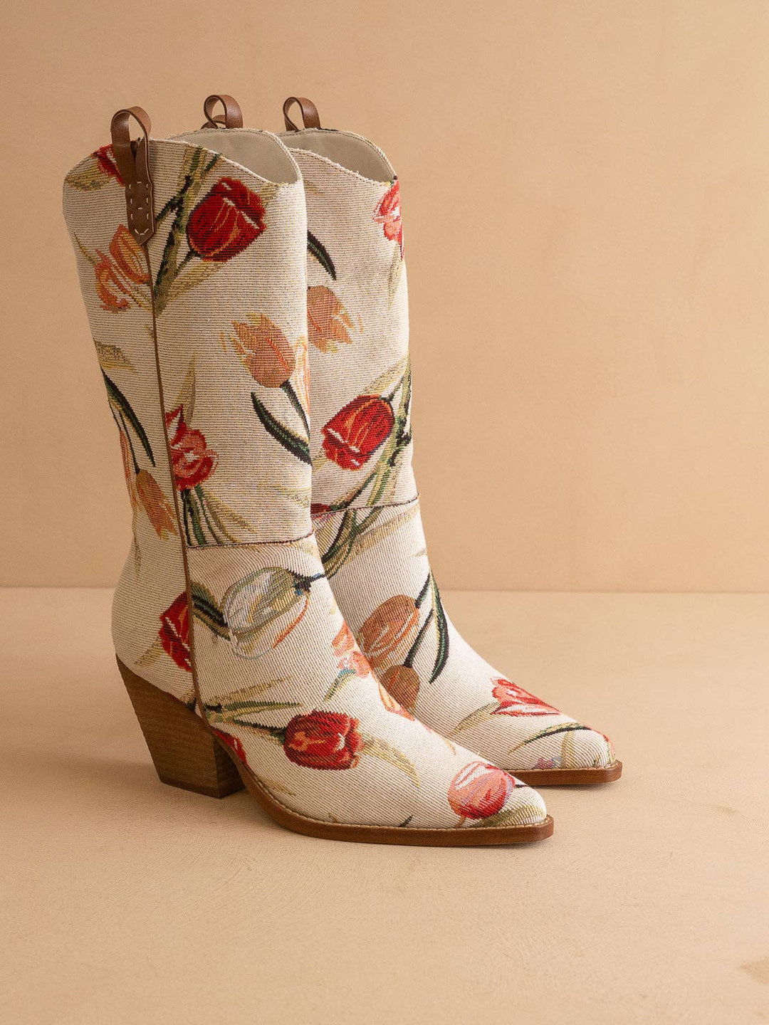 The Tesha | Beige Tulip Floral Cowboy Boot